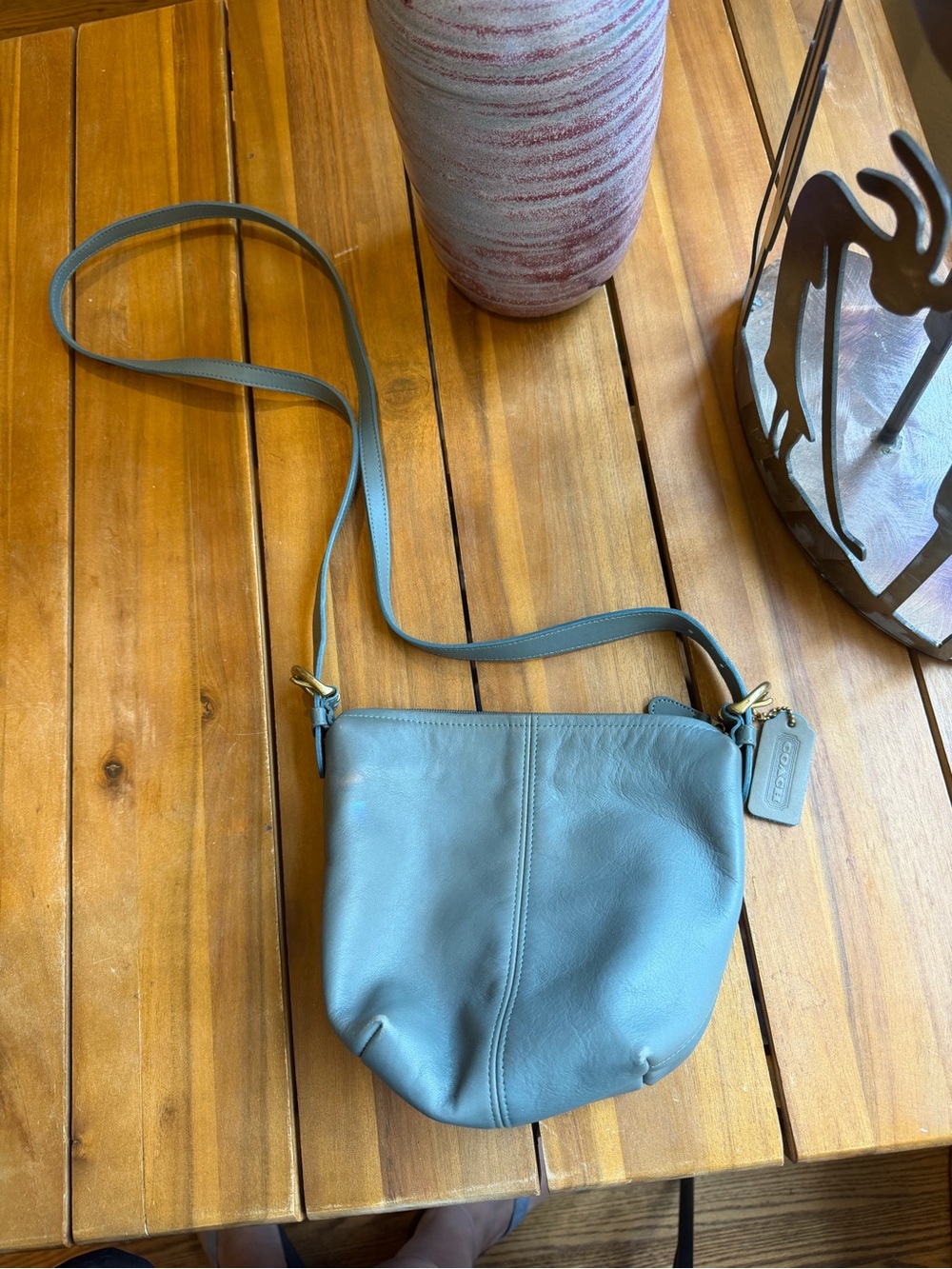 Vintage Coach Leather Crossbody Bag in Teal Blue/ Gray